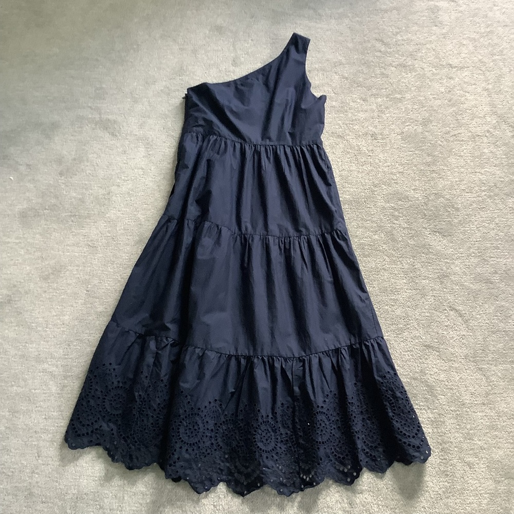 GAP Navy Blue One Shoulder Maxi Cotton Dress NWT Sz. 8 - Picture 6 of 10